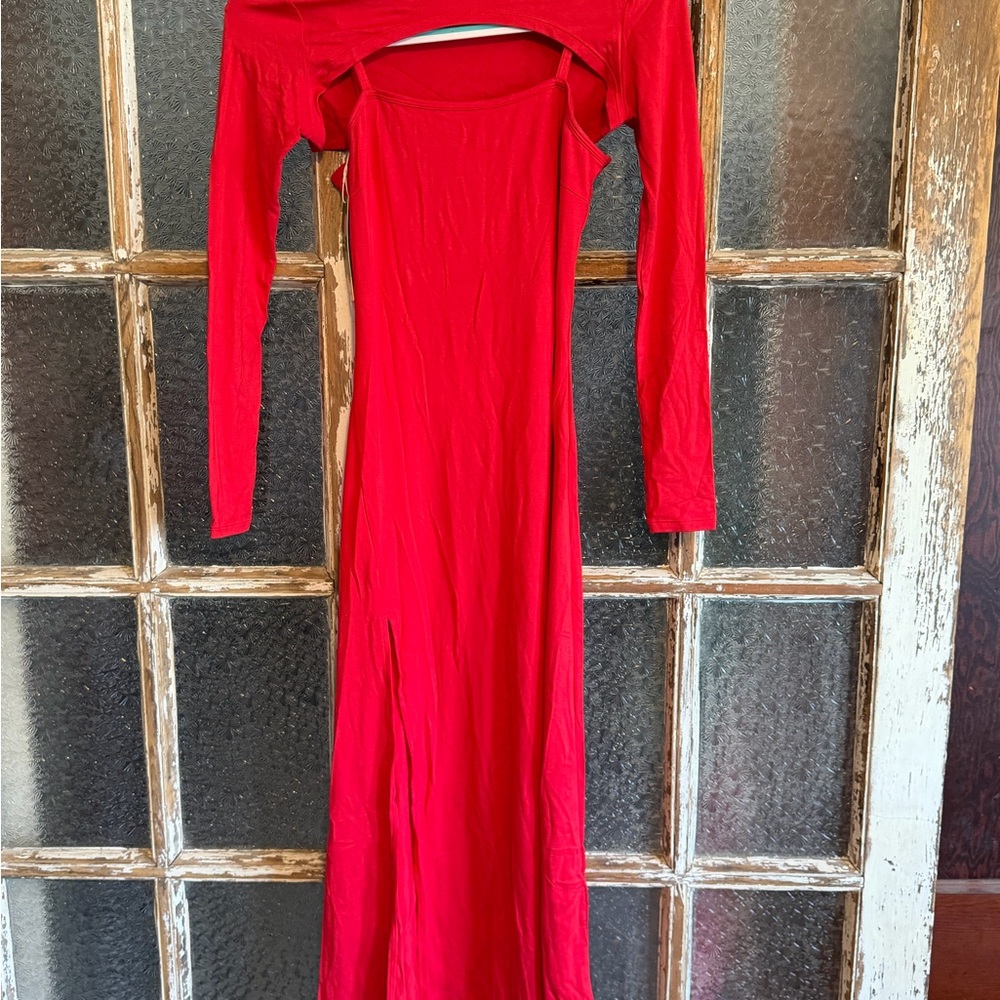 HALARA Vibrant Red Long Sleeve Dress
